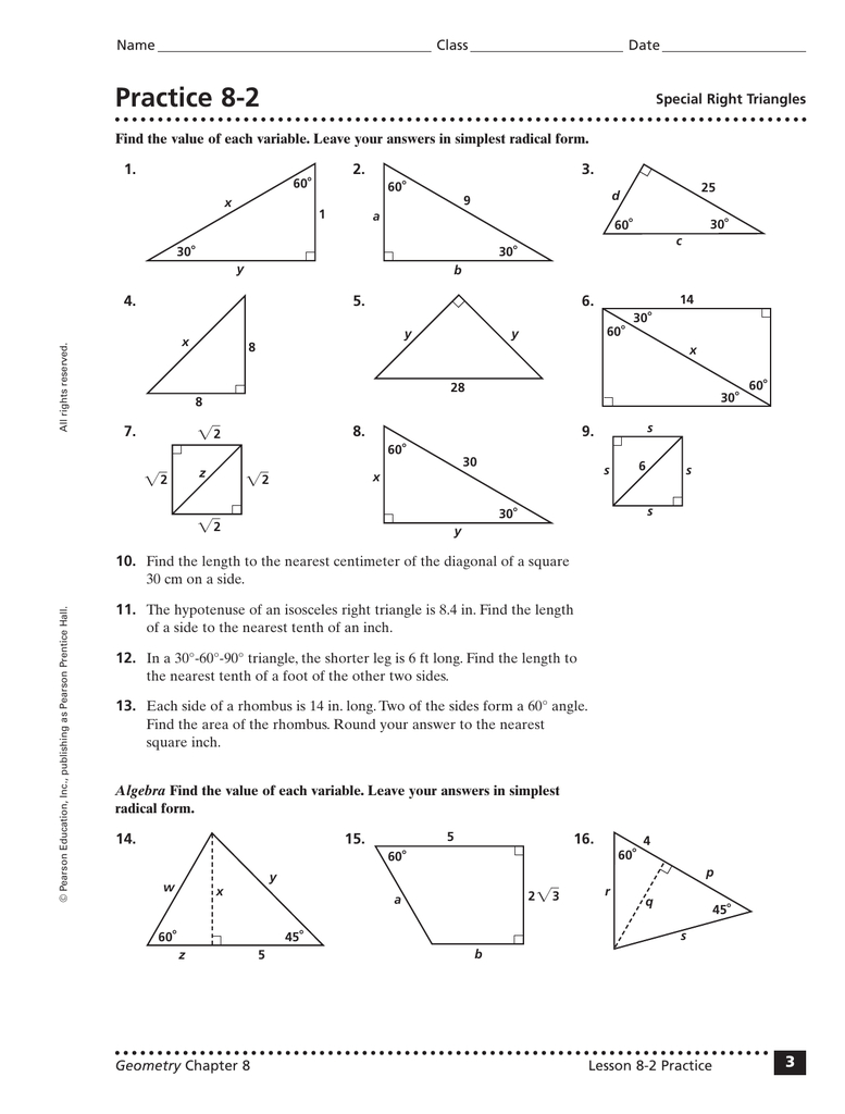 Special Right Triangles Worksheet Answer Key With Work —