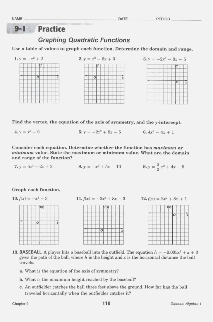 Practice Worksheet Graphing Quadratic Functions In Standard Form — db
