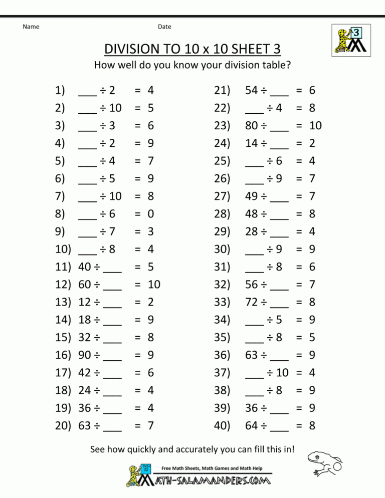 Printable Division Worksheets 3Rd Grade —