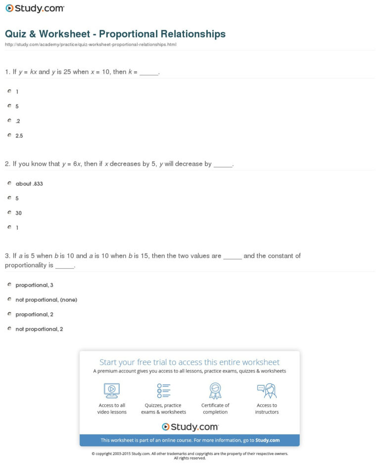 Proportional Relationship Worksheet —