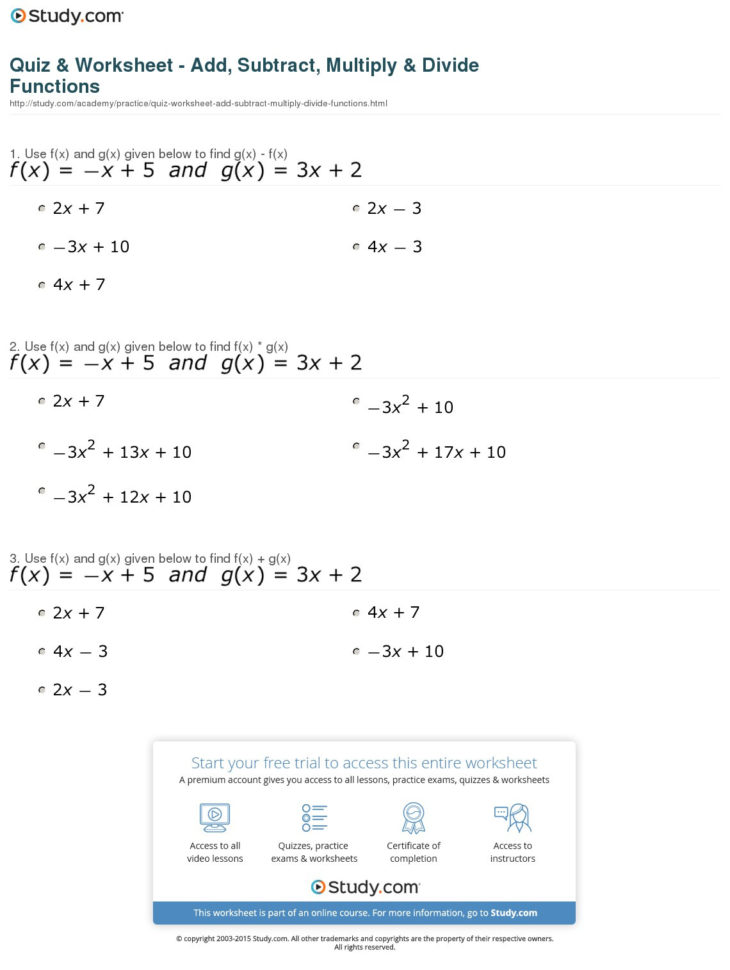 Quiz Worksheet Add Subtract Multiply Divide —