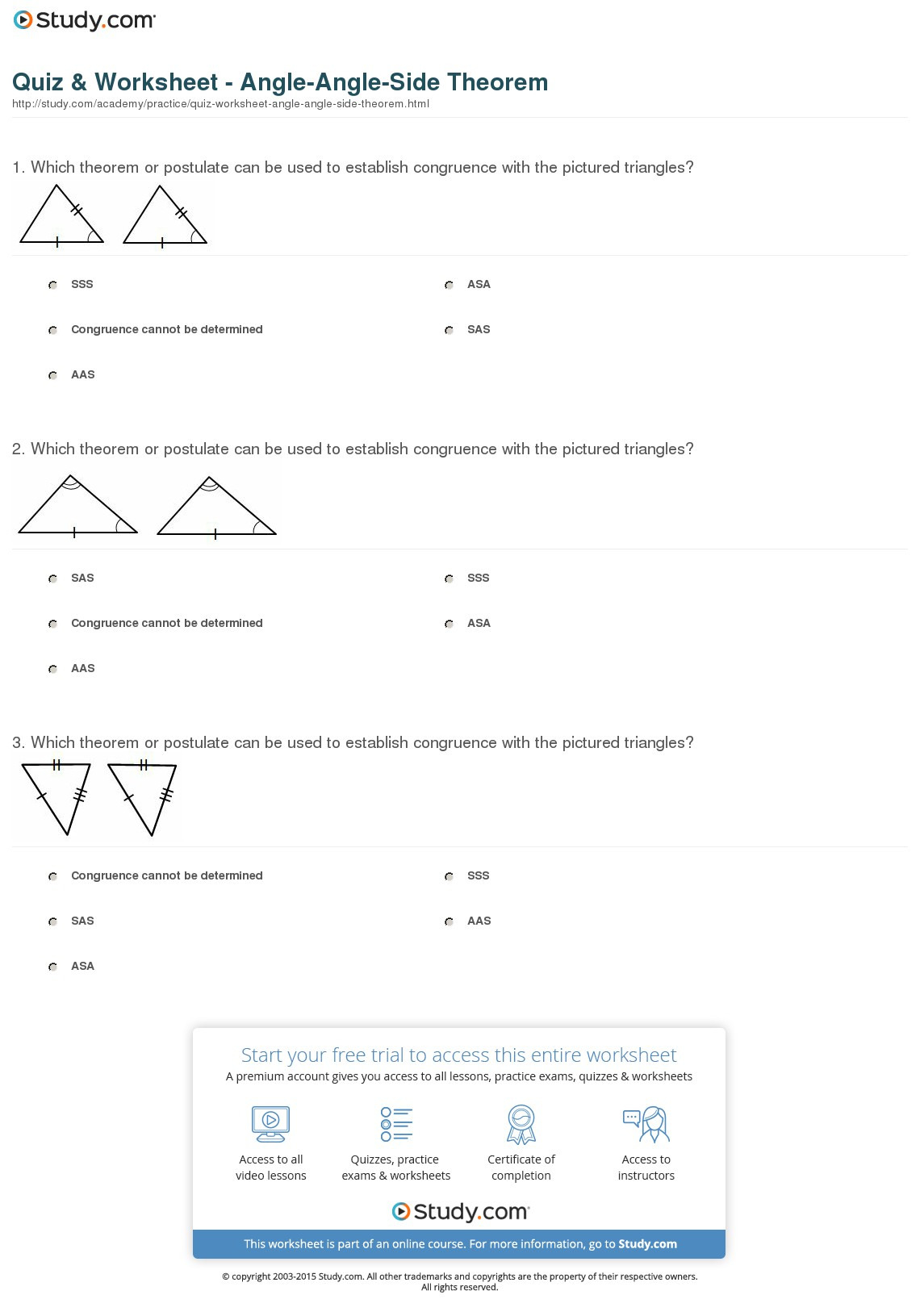Asa And Aas Congruence Worksheet Answers —