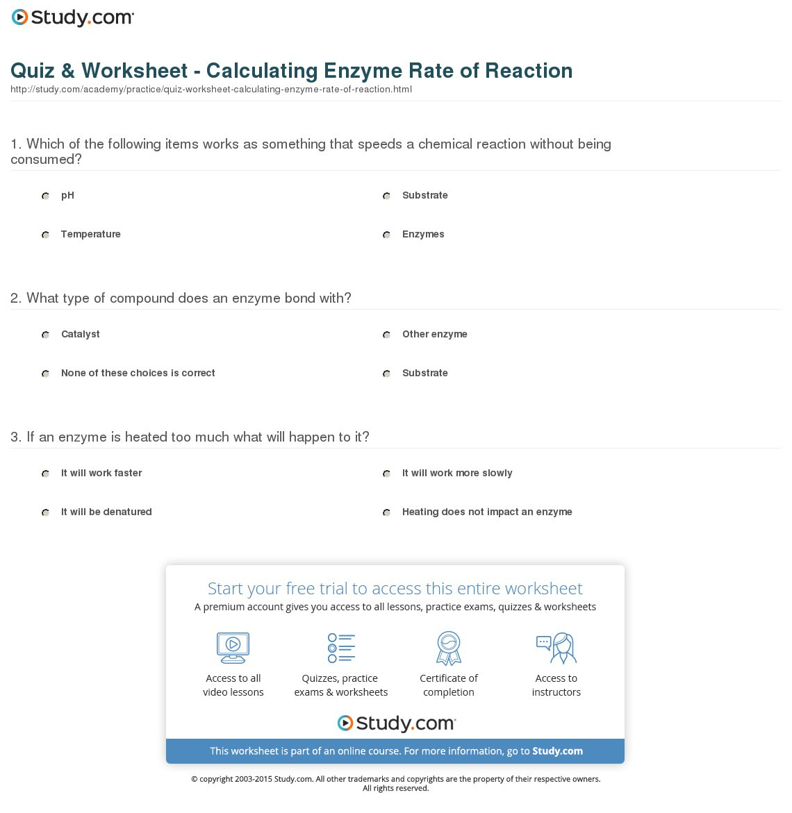 Quiz Worksheet Calculating Enzyme Rate Of Reaction —