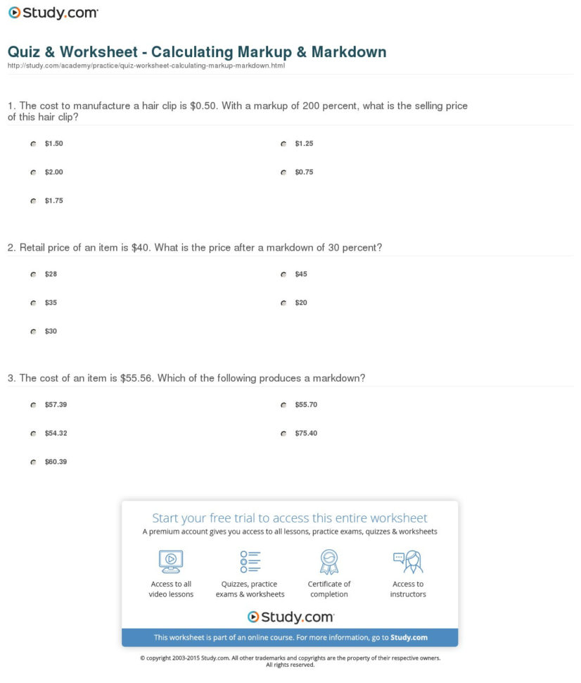 Markup And Markdown Worksheet Answers —