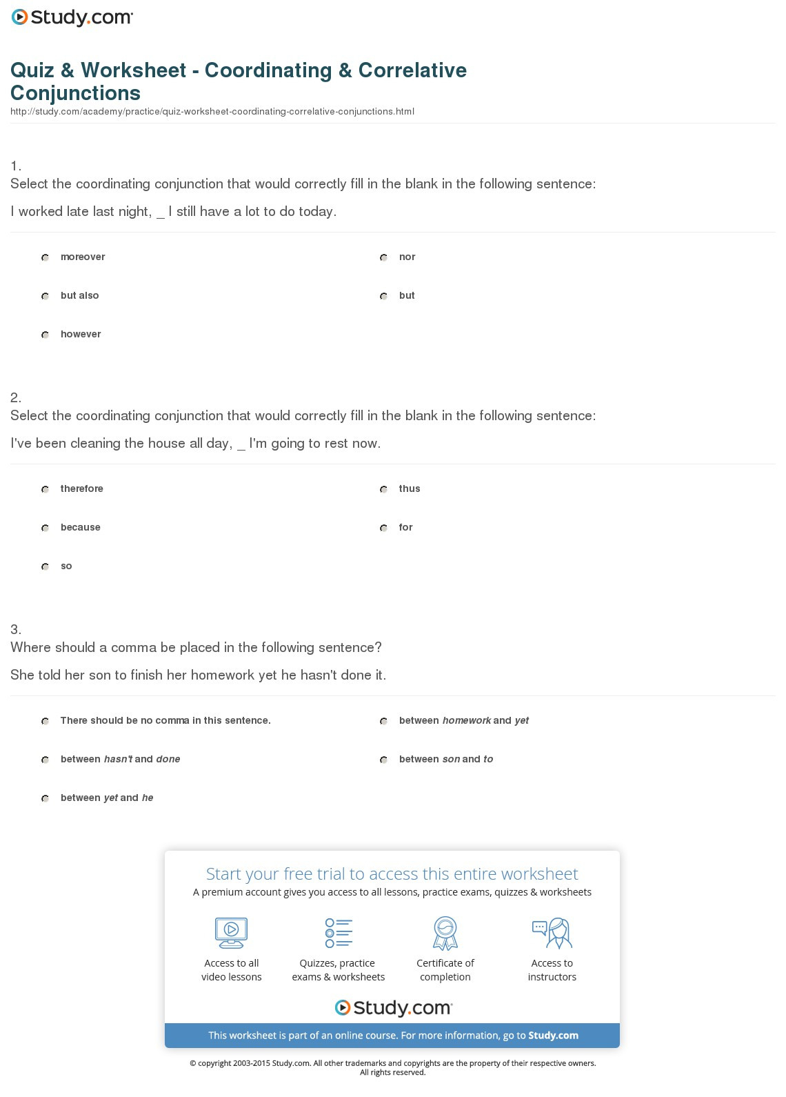 Correlative Conjunctions Worksheets With Answers —