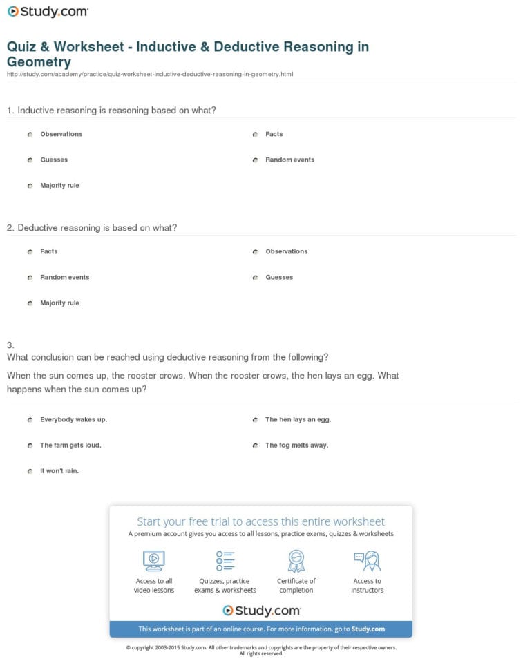 Inductive And Deductive Reasoning Worksheet —