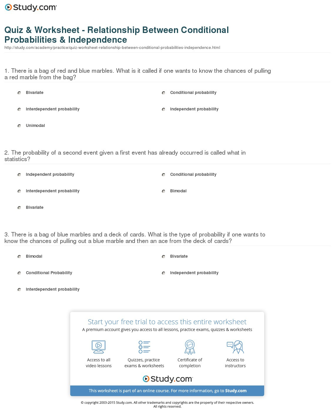 Quiz Worksheet Relationship Between Conditional —
