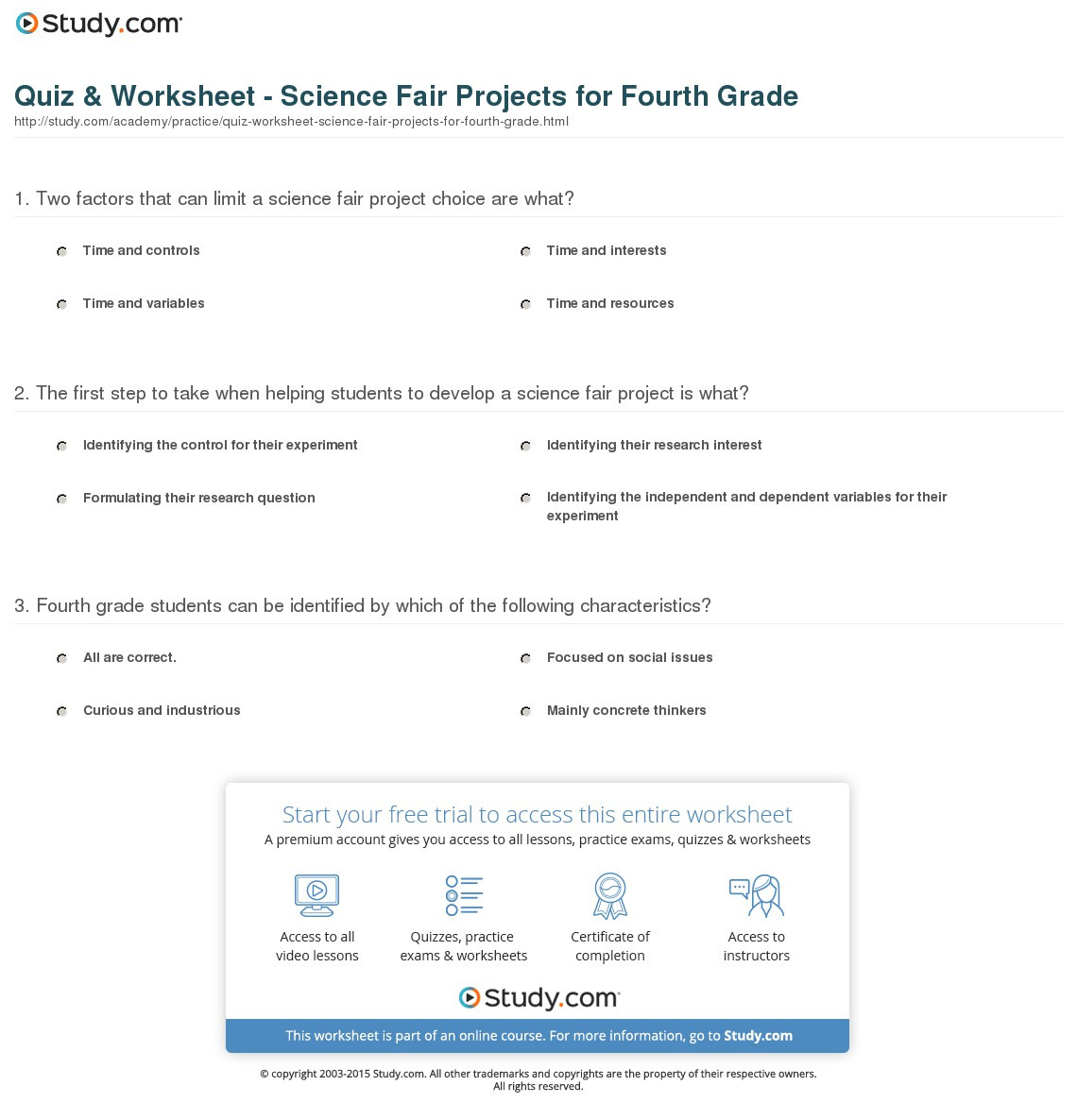 Science Project Worksheet —