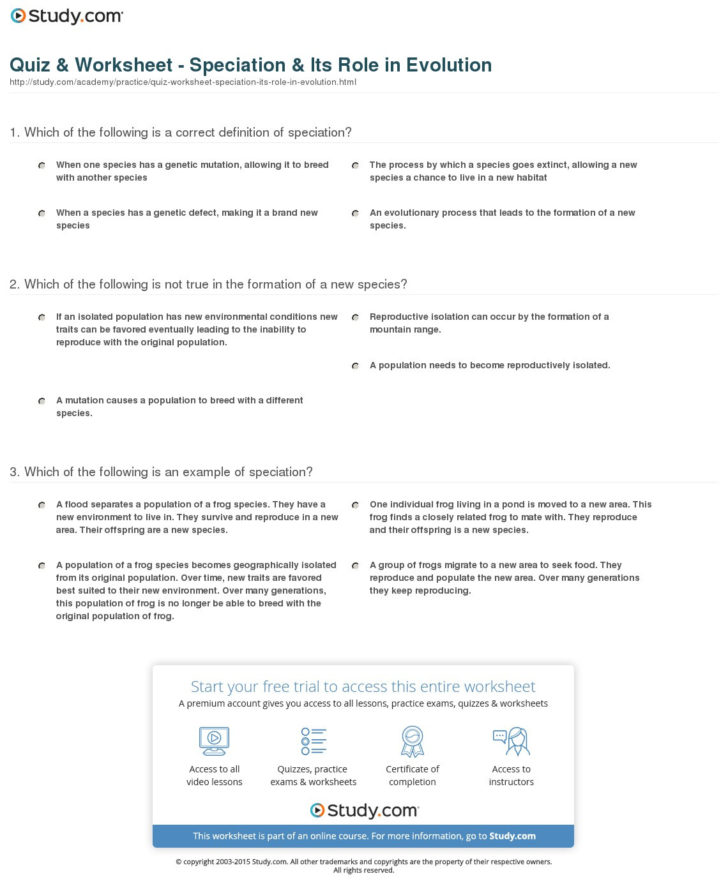 Quiz Worksheet Speciation Its Role In Evolution —
