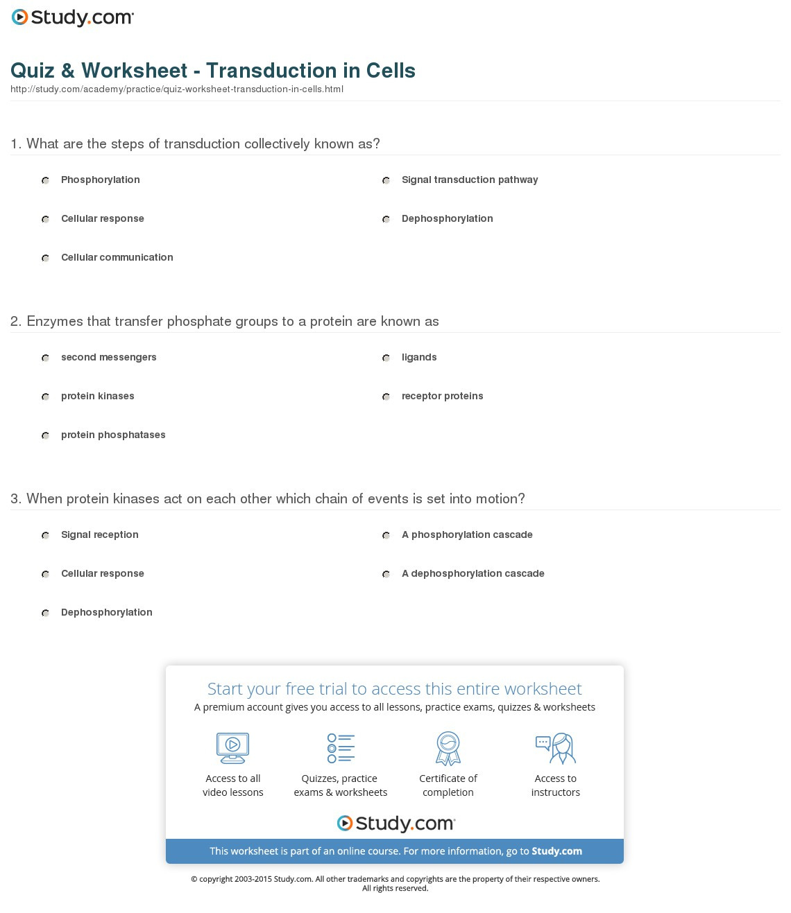 Signal Transduction Pathways Worksheet —