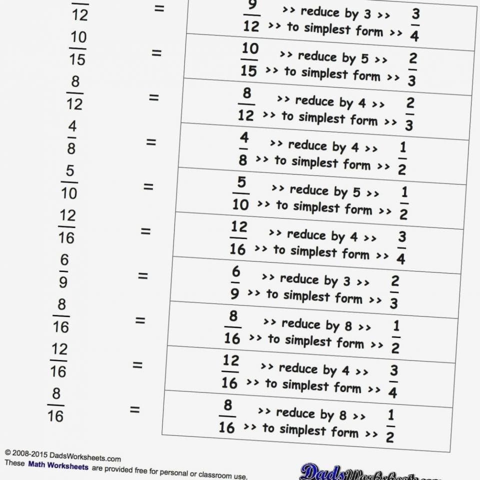 Reducing Fractions To Lowest Terms Worksheets —