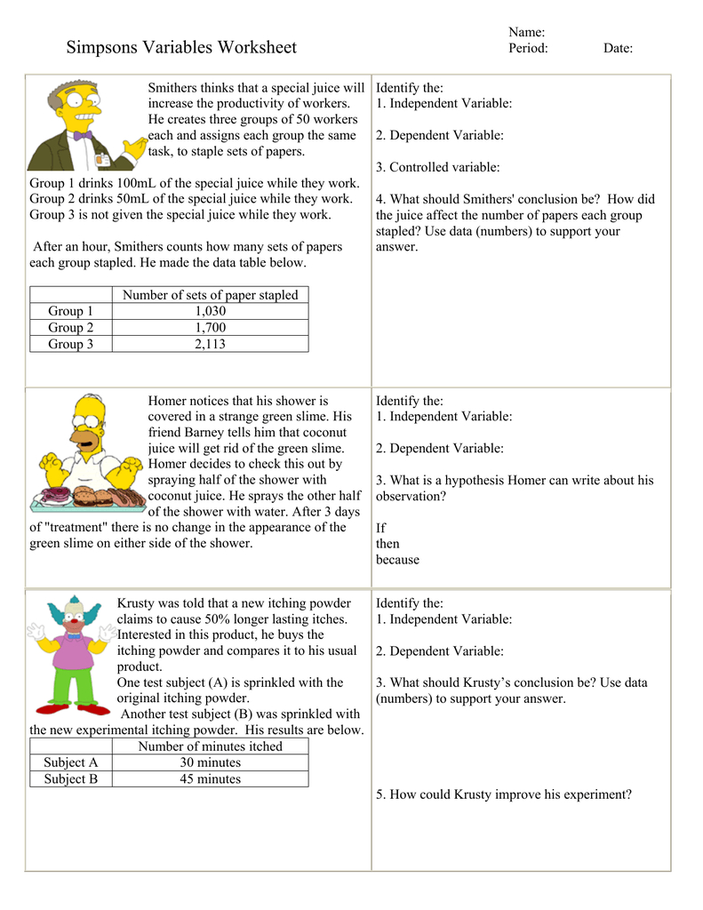 Simpsons Variables Worksheet —