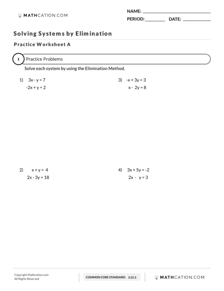 Solving Systems Of Equations By Elimination Worksheet —