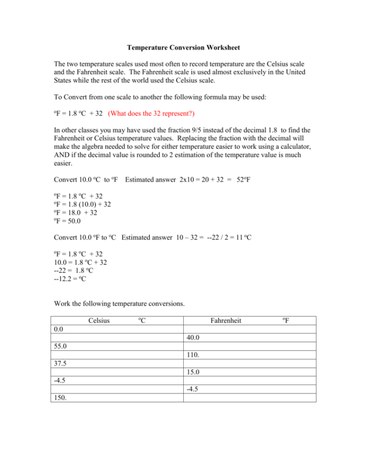 20++ Temperature Conversion Worksheet – Worksheets Decoomo
