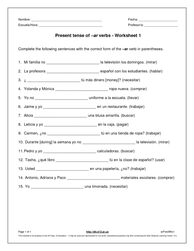 The Imperfect Tense In Spanish Worksheet Answer Key —