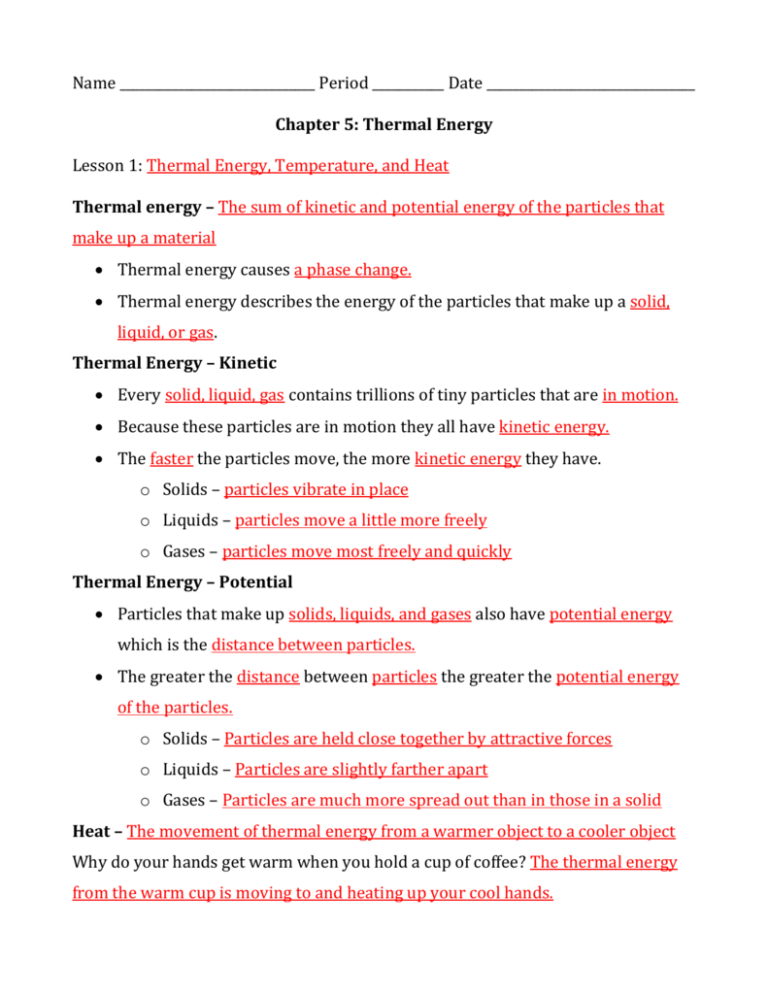 Thermal Energy Temperature And Heat Worksheet —