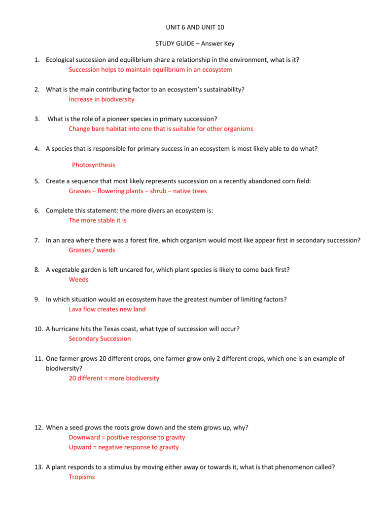 Unit 6 & Module 10 Study Guide Key Section Key Answers -