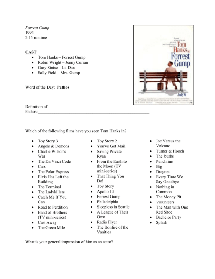 Viewing Guide Forrest Gump —