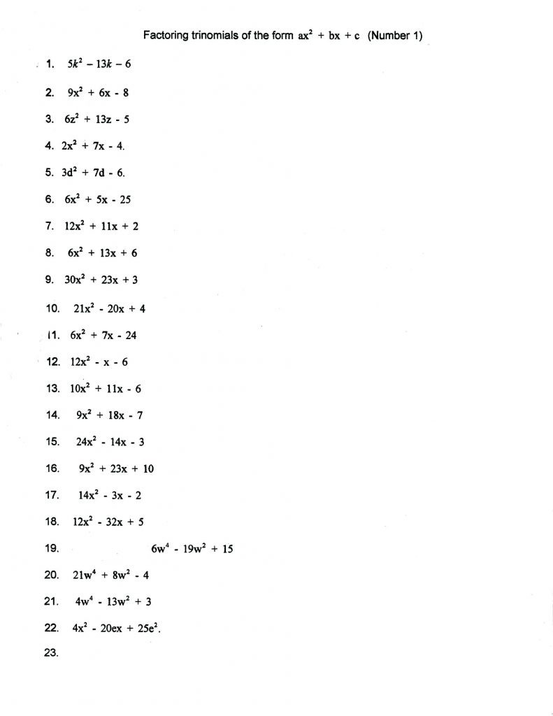 Factoring Trinomials With Leading Coefficient Worksheet — db-excel.com