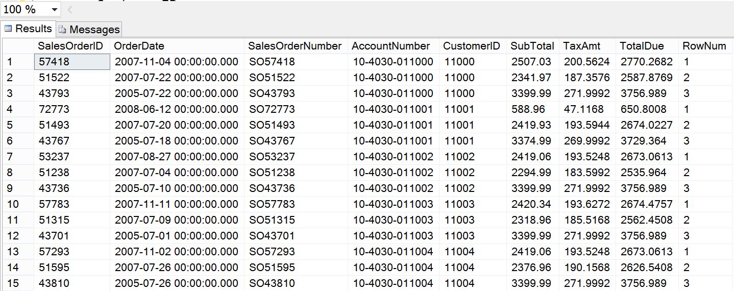 TSQL How to Select Top N Rows for Each Group Using ROW_NUMBER