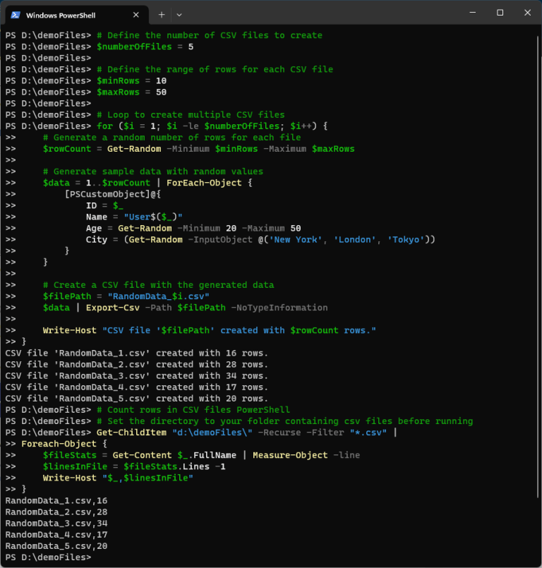 PowerShell Counting Files, Words and Rows DBASco