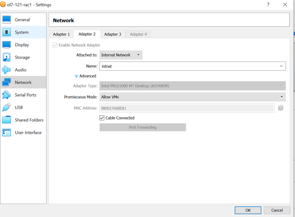Network adapter setting for RAC install on Oracle Virtual machine DBATracker