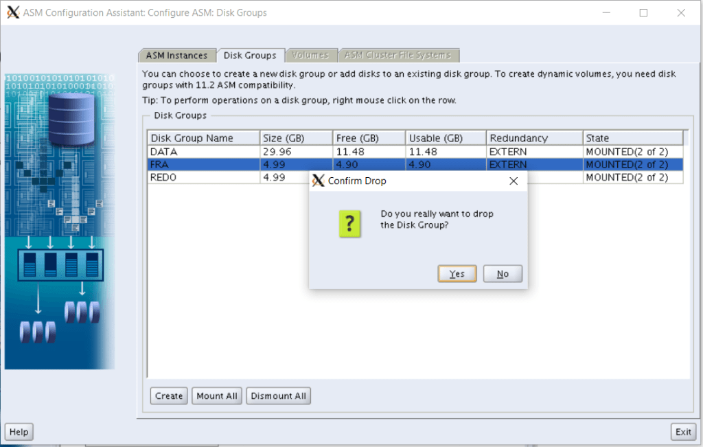 drop asm diskgroup (asmca / manual) DBATracker