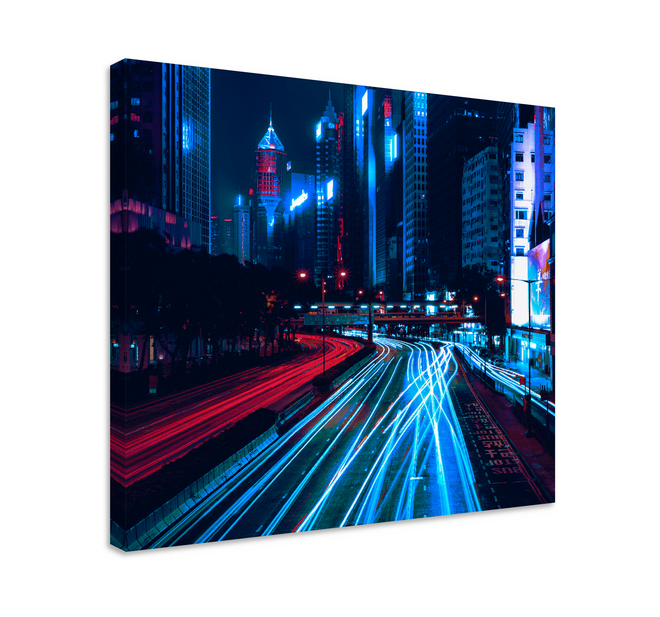 City blur effect red blue landscape wall art TenStickers