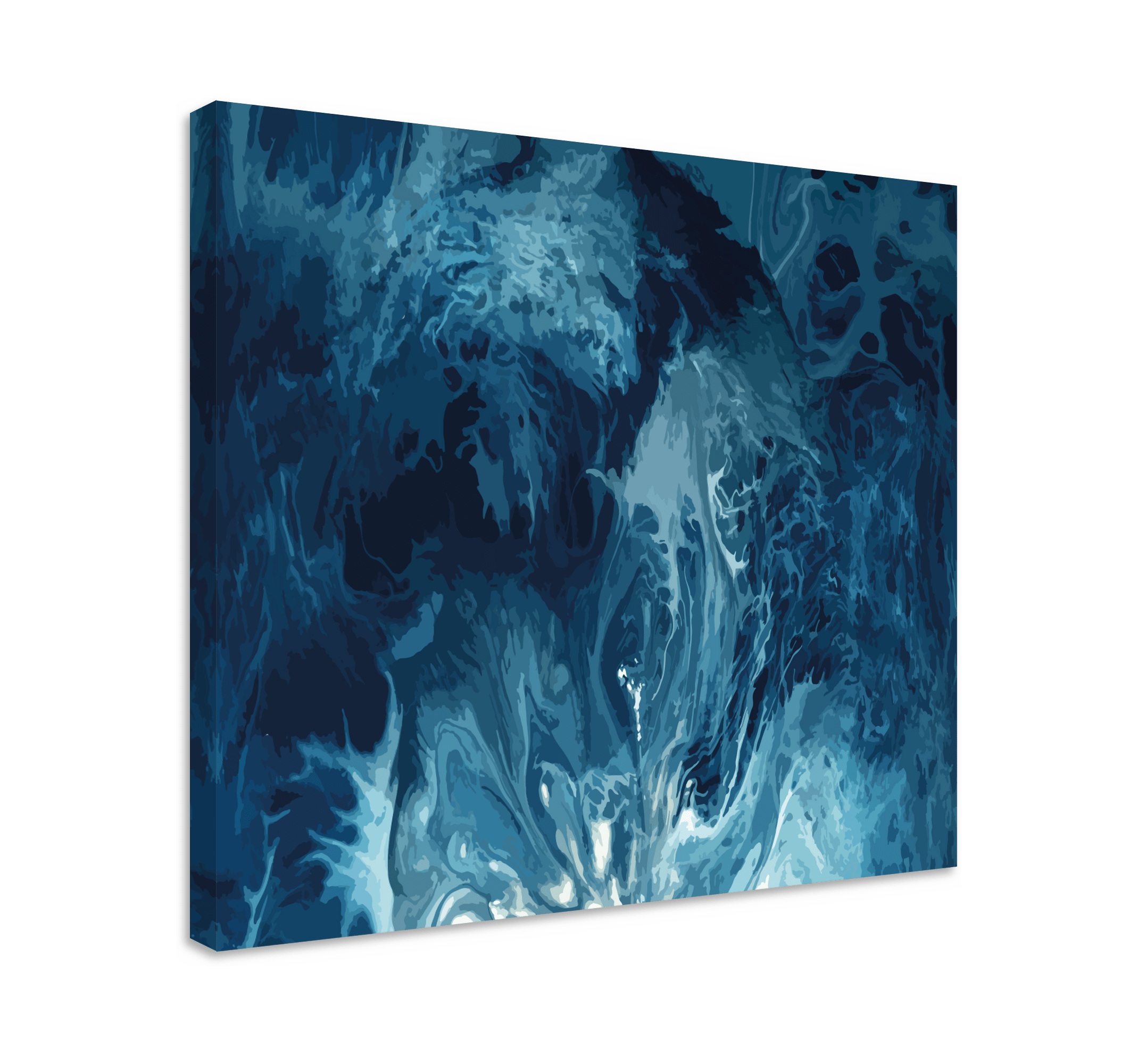 Blue tones watercolor waves abstract framed canvas TenStickers