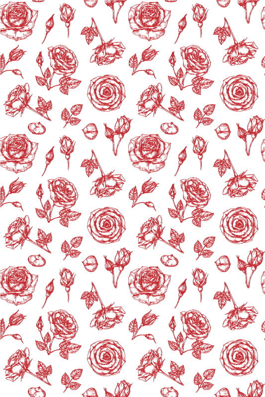 Red outlines seamless roses Nature Wallpaper TenStickers