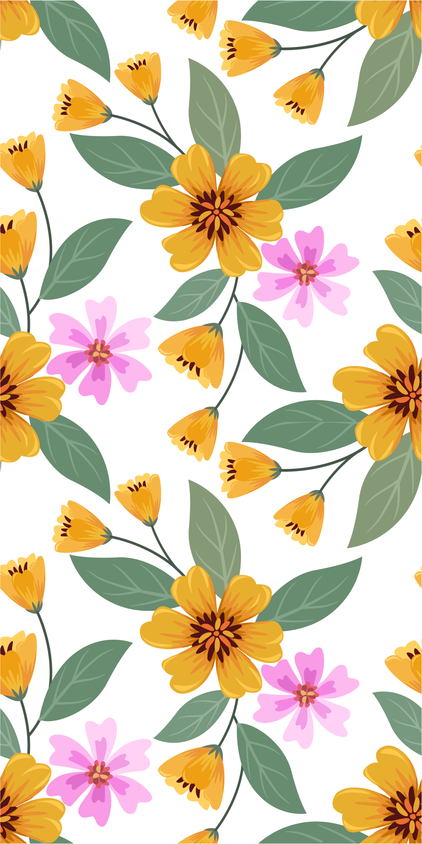 Pink and yellow floral pattern wallpaper TenStickers