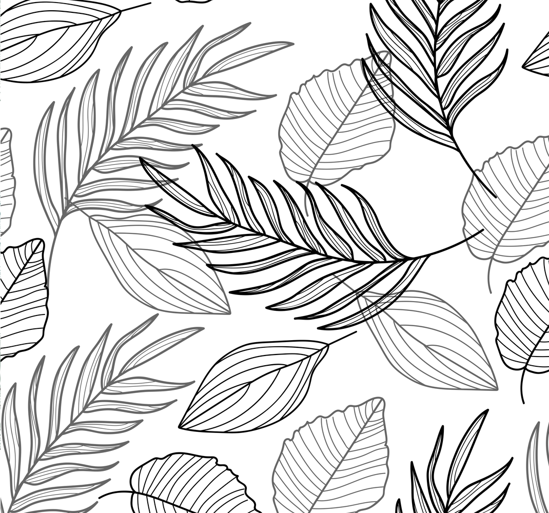 Black and white leaves drawing leaves wallpaper TenStickers