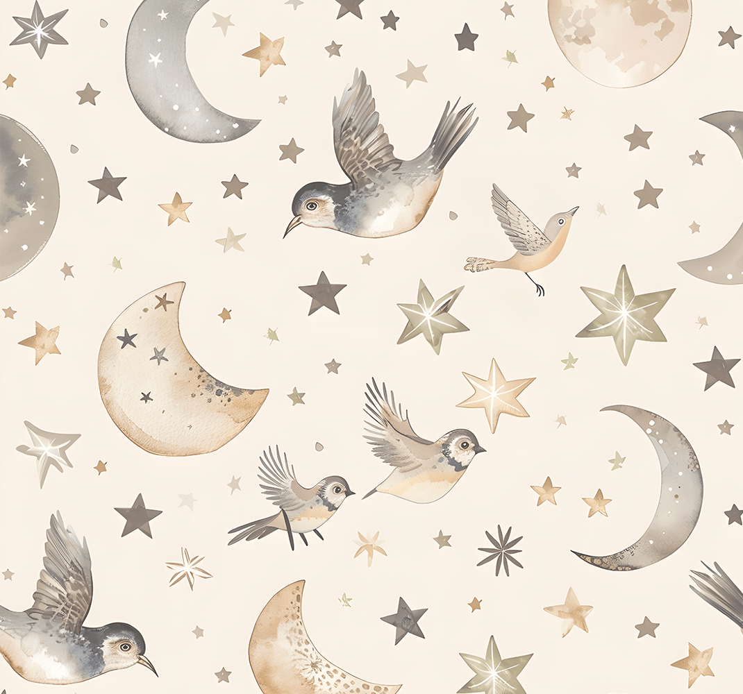 Beige night sky nursery wallpaper