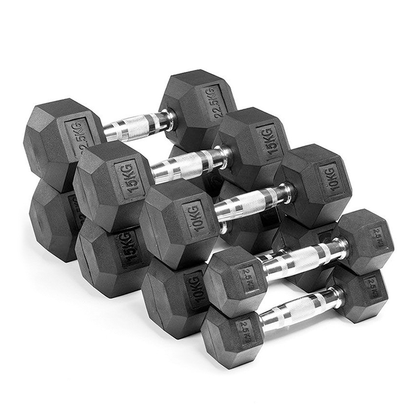 Classic Chrome Handle Rubber Hex Dumbbell