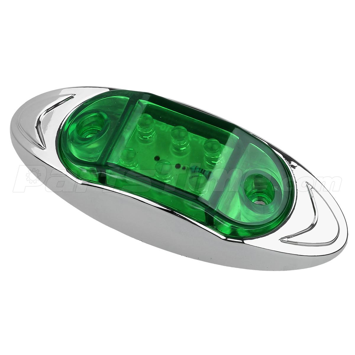 6pcs Green Surface Mount Led Marker Running Lights 6 Diodes w Chrome