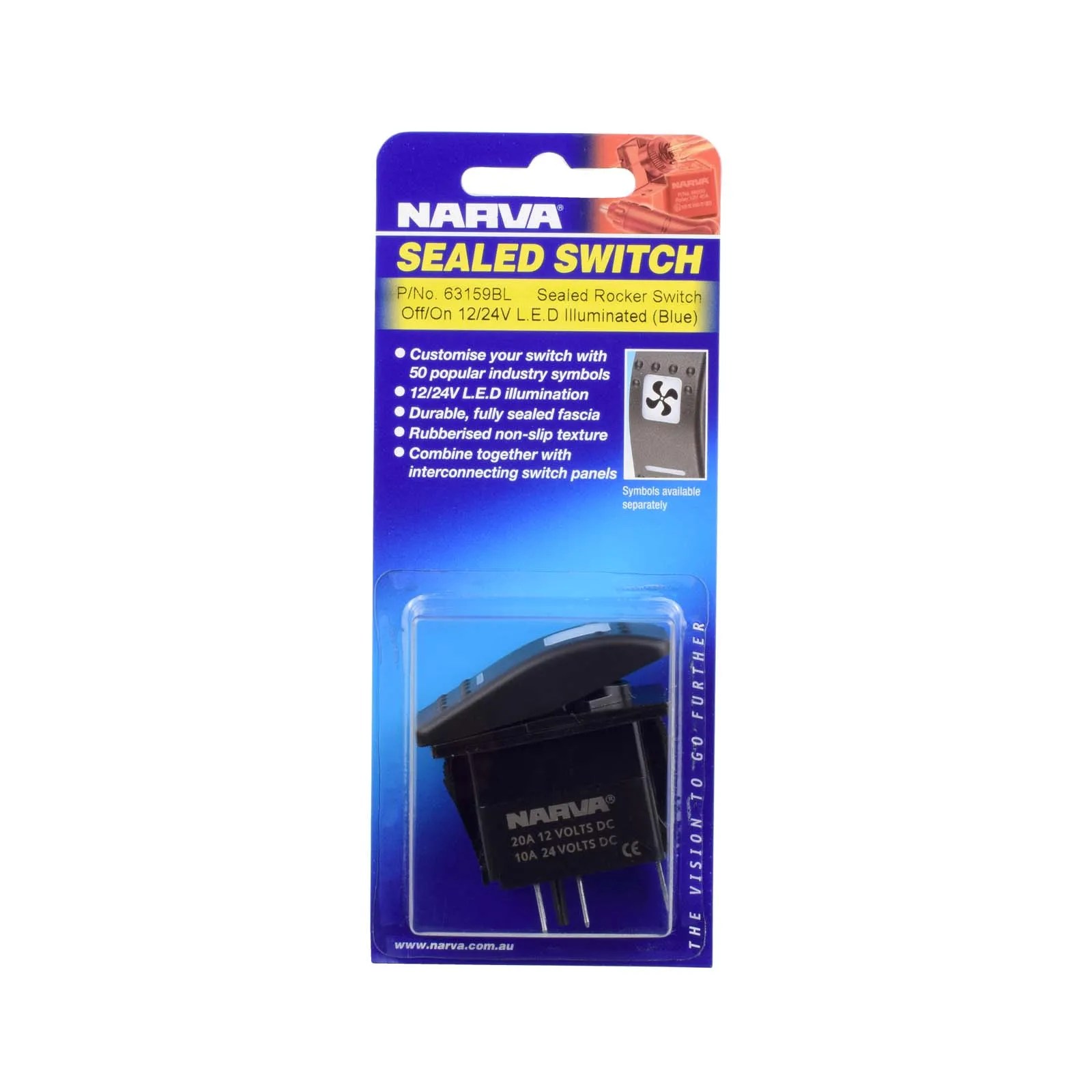 Narva | 12/24V Off/On LED Illuminated Sealed Rocker Switch (Blue)