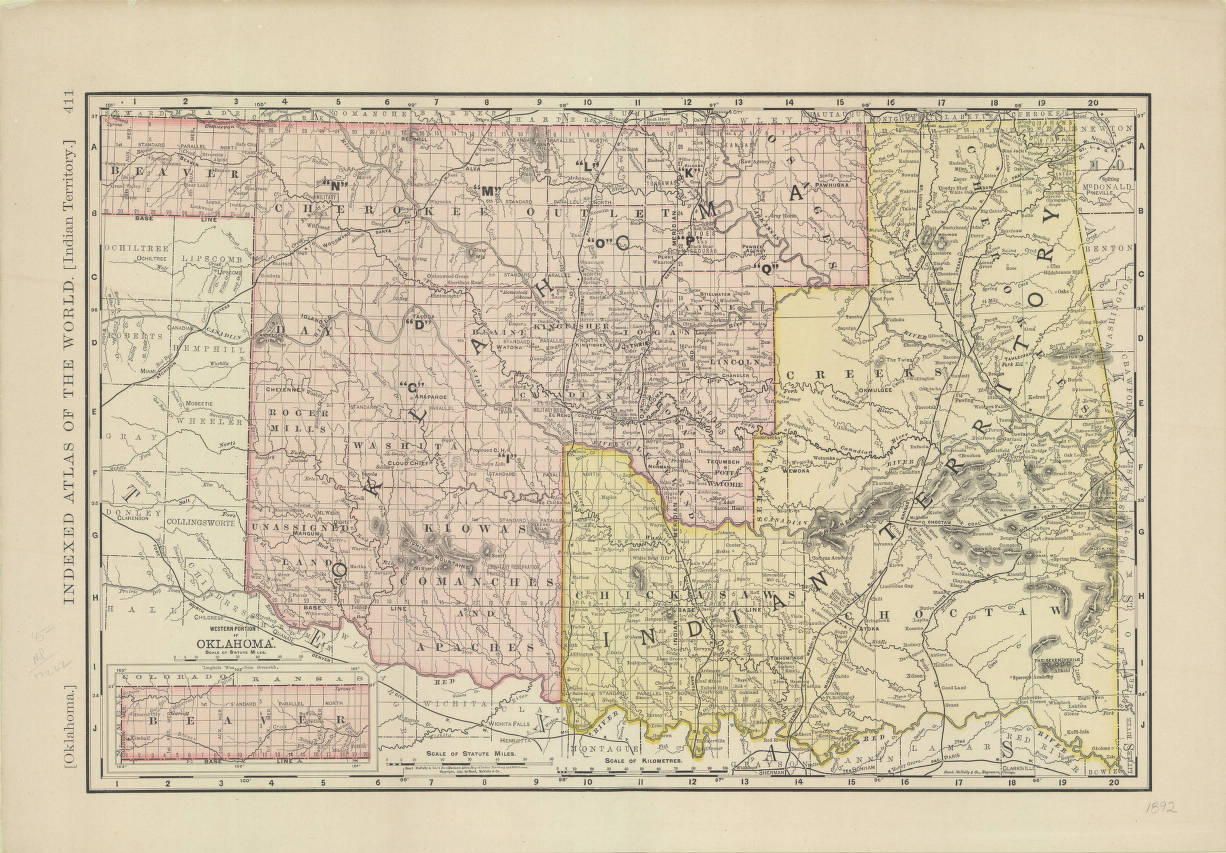 Maps, Atlases & Globes 1892 OK MAP OKLAHOMA Sapulpa Seminole Shawnee