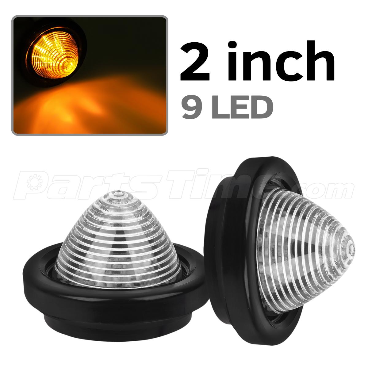 2x 2" Amber Clear Lens Beehive Cone Led Marker Lights W Rubber Grommet