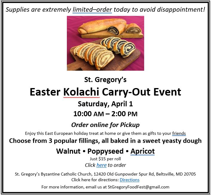 Kolachi Sale at St. Gregory in Beltsville, MD Saturday, April 1, 2023