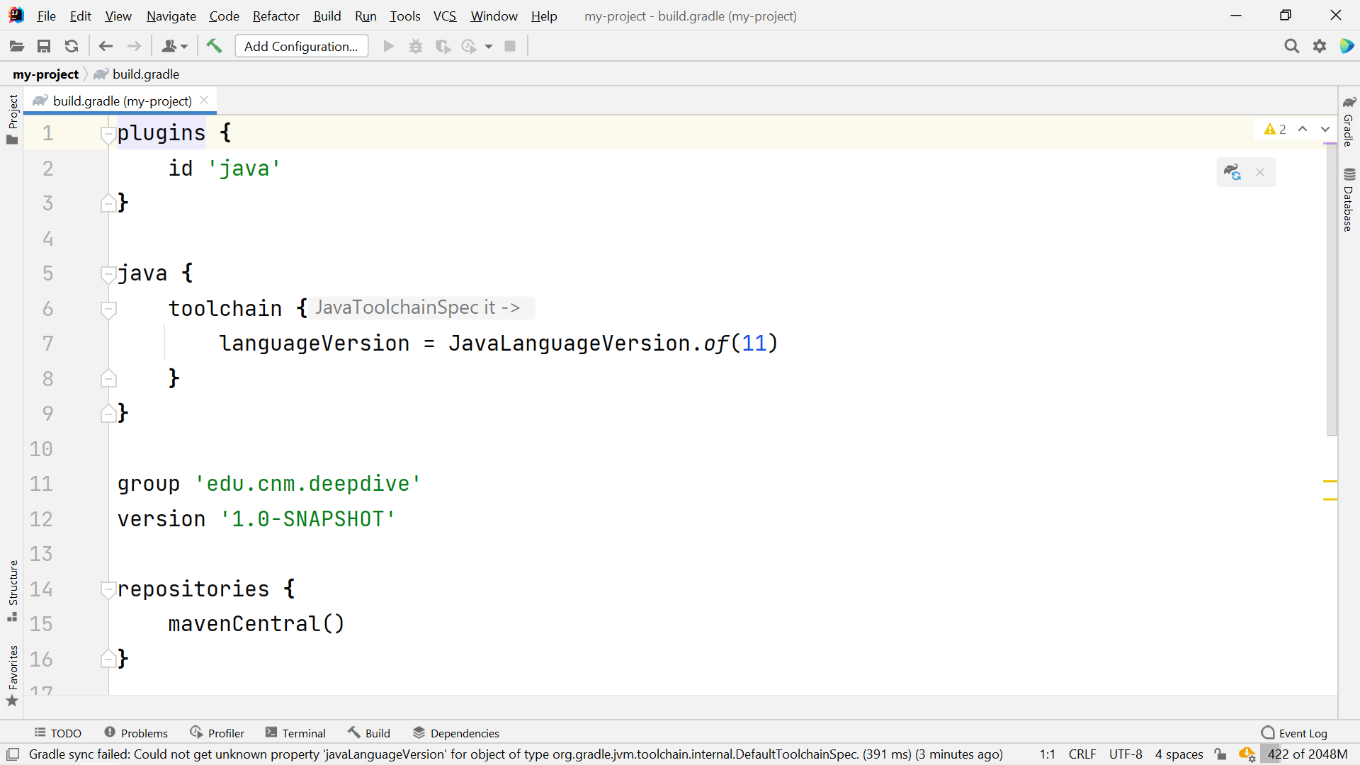 Creating a new Gradle Java project The basic steps for creating a