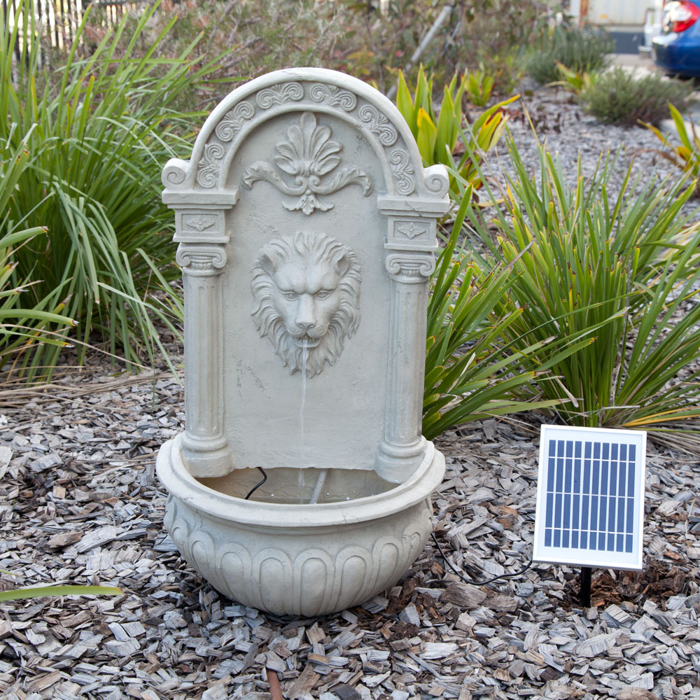 Solar Powered Decorative Lion Outdoor Wall Feature Fountain w/ Panel