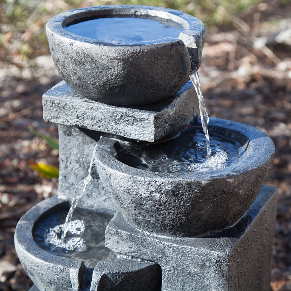 4 Tiers Casarding Water Fountain LED Light Garden Outdoor Solar Panel