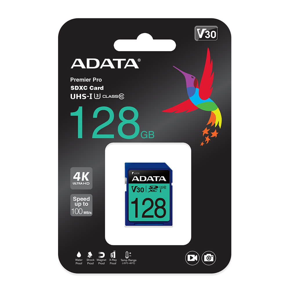 Tarjeta SD Adata Premiere Pro V30 128GB Class 10 U3 4K Ultra rapida