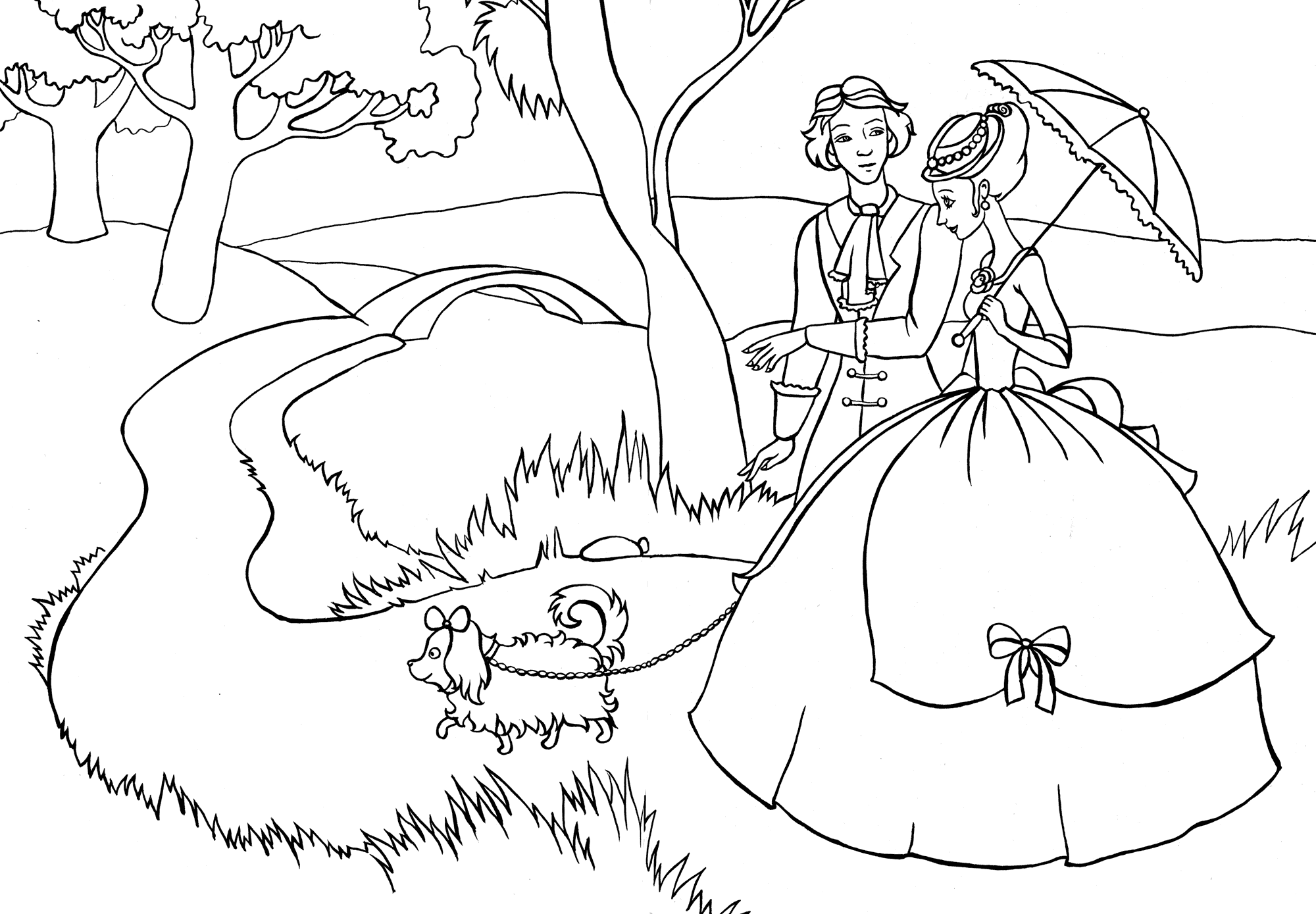 Malvorlagen Spaziergang Lady