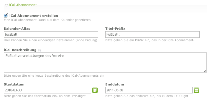 Calendar ical Contao Community Documentation