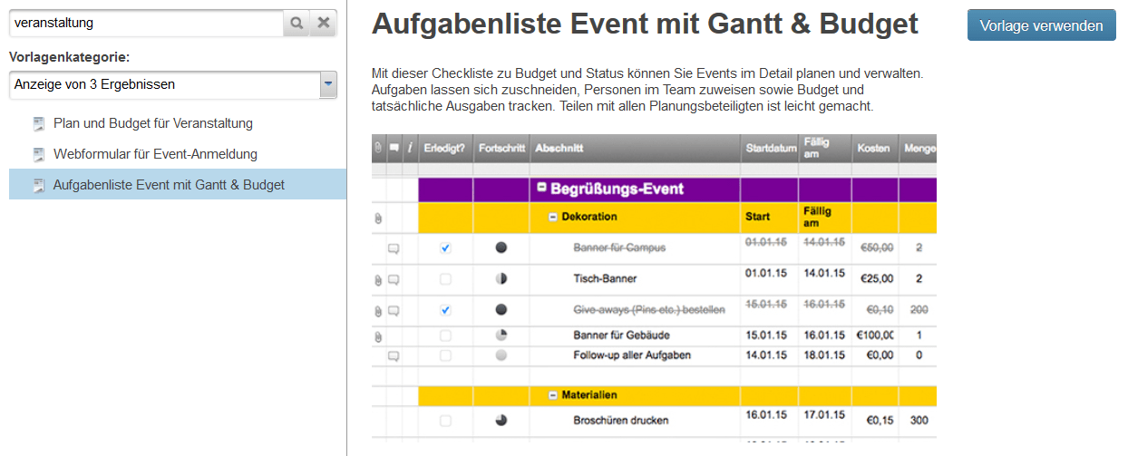 Excel Zeitachse mit einer Vorlage erstellen