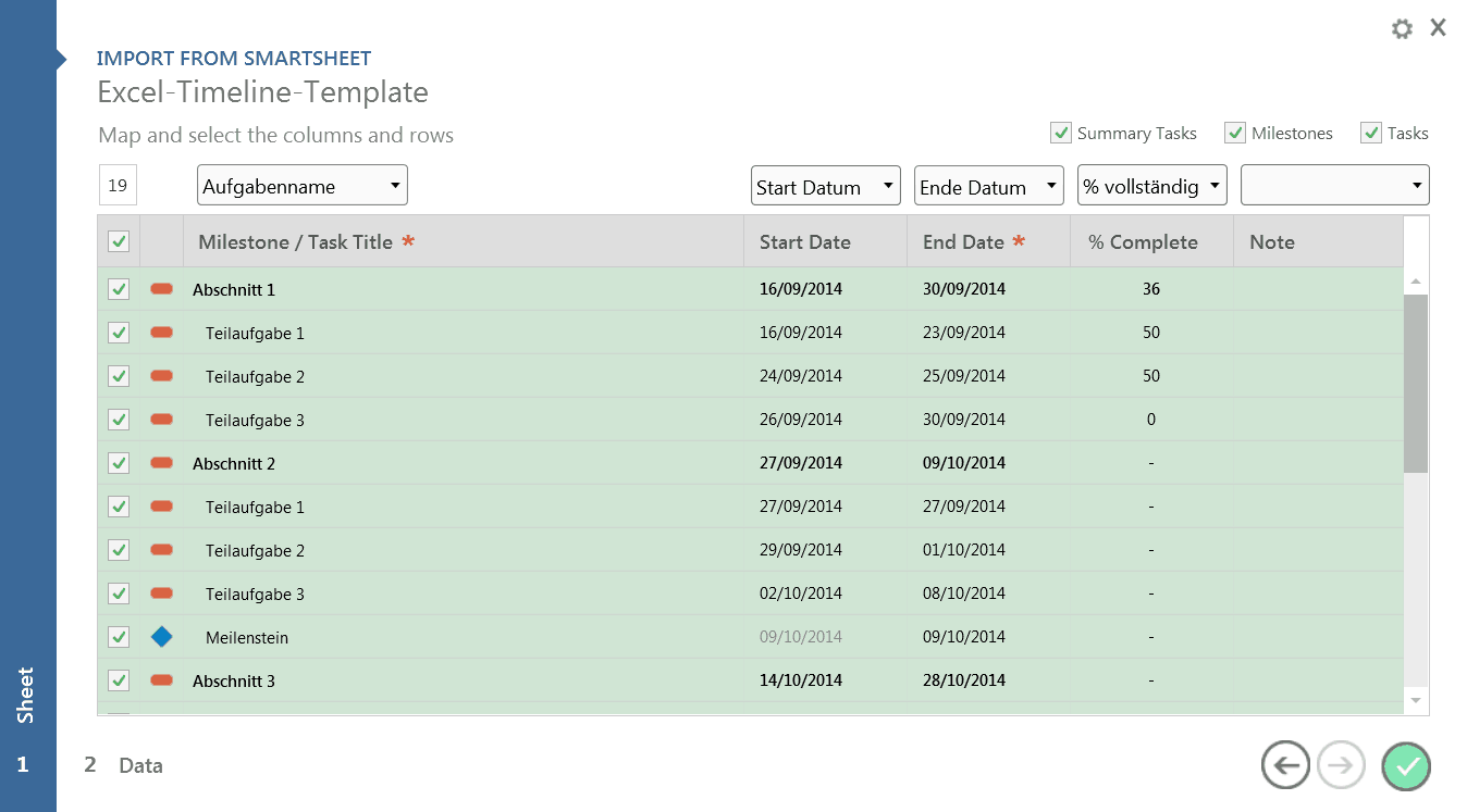 Excel Zeitachse mit einer Vorlage erstellen