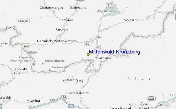 Mittenwald/Kranzberg Ski Resort Guide, Lagenkarte Mittenwald/Kranzberg