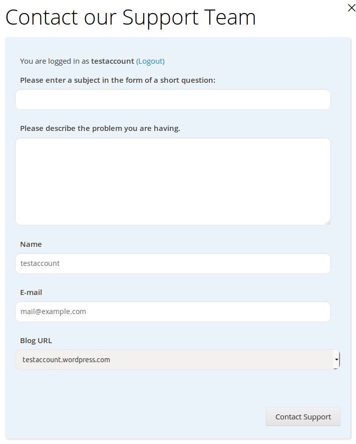 logged-in email contact page