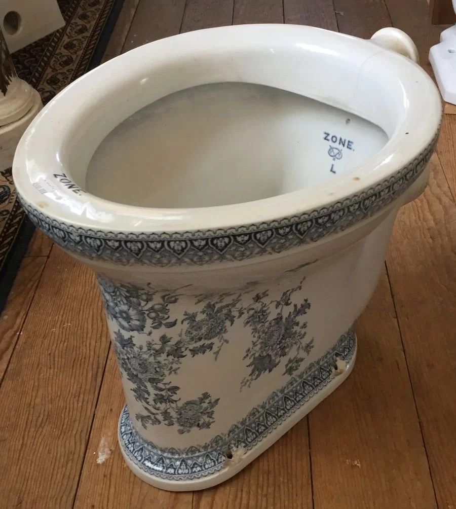 Circa 1890 Thomas Twyford Blue Transferware Antique Toilet Bowl DEA
